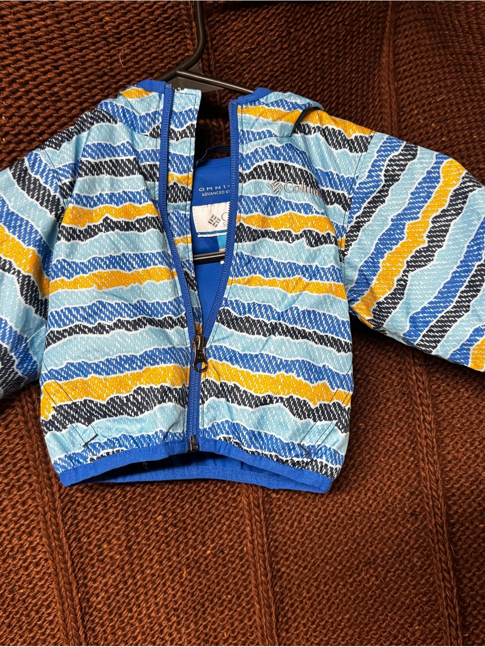 Columbia Kids Blue, Yellow & Black Striped Hooded Swim Jacket